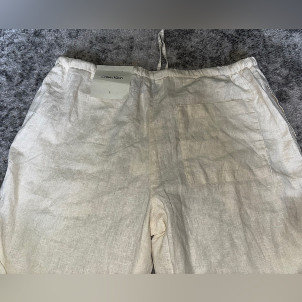 NWT Calvin Klein Linen Wide Leg Pants Antique White Size: Large - Picture 3 of 7